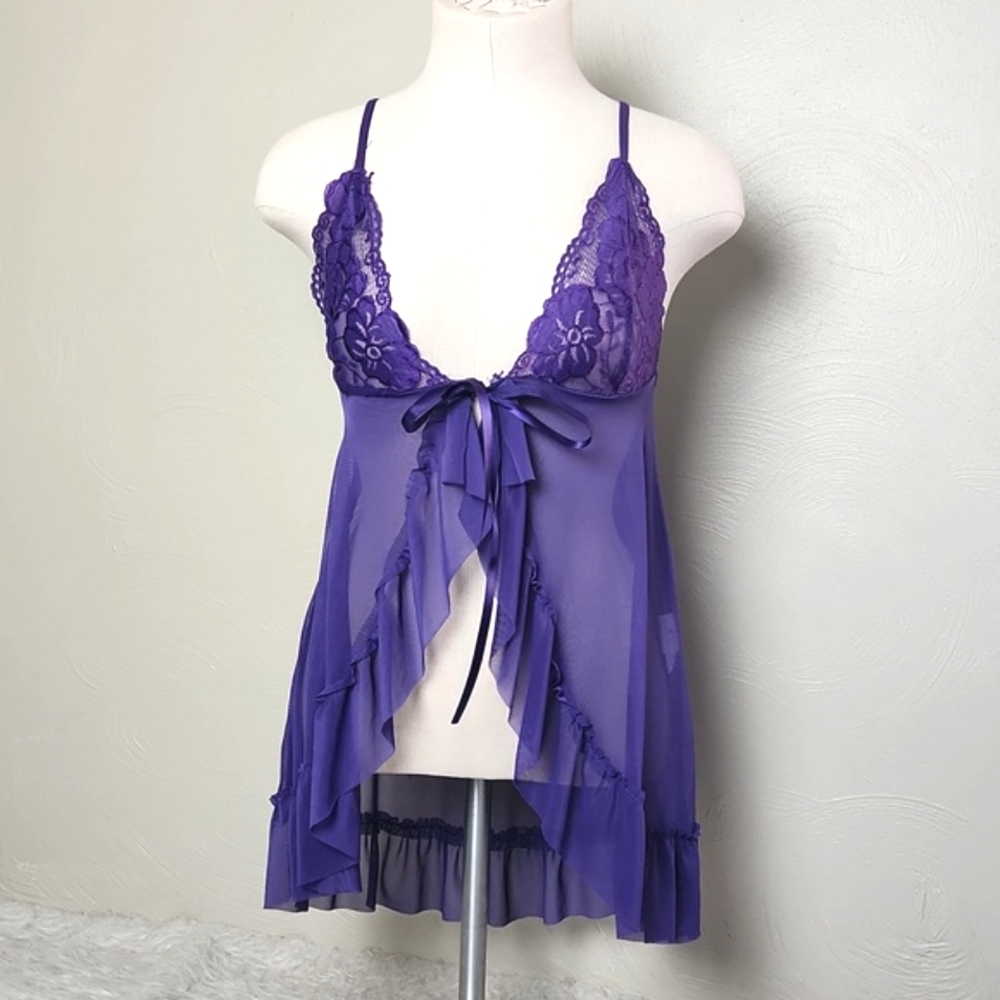 Vintage sexy lingerie nightie babydoll high low teddy lacy small